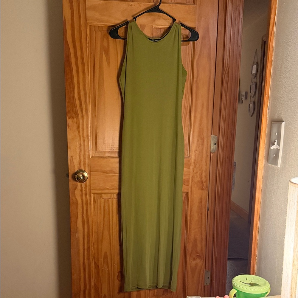 See You Monday Olive Green Sleeveless Maxi Dress
